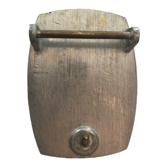 Vintage Pewter Belt Buckle with Wood Inlay - Picture 2 of 2